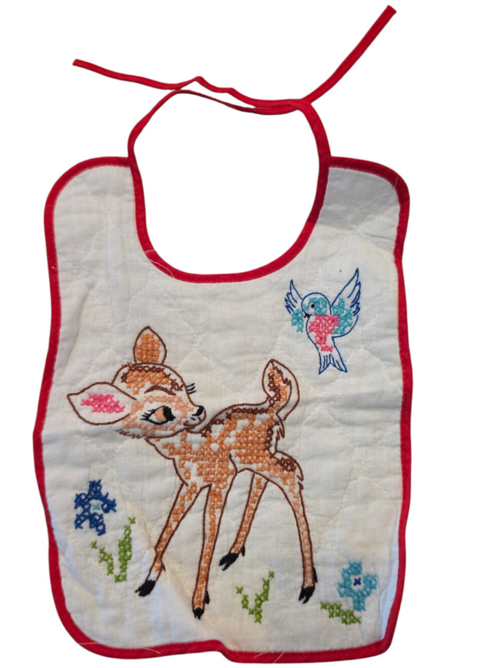 Vintage Disney Bambi Paragon Needlecraft Quilted Baby Bib Completed 1970s